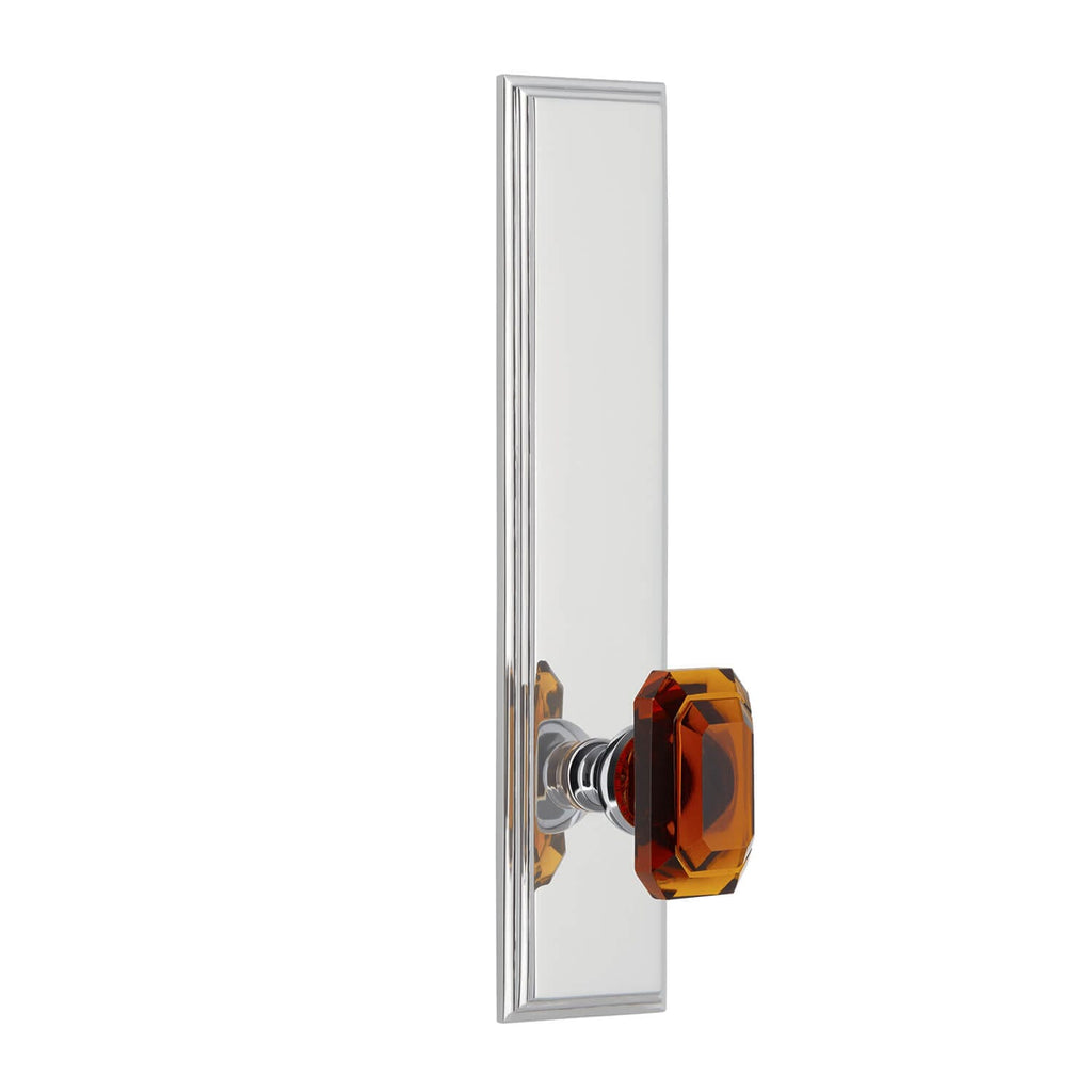 Carré Tall Plate with Baguette Amber Knob in Bright Chrome