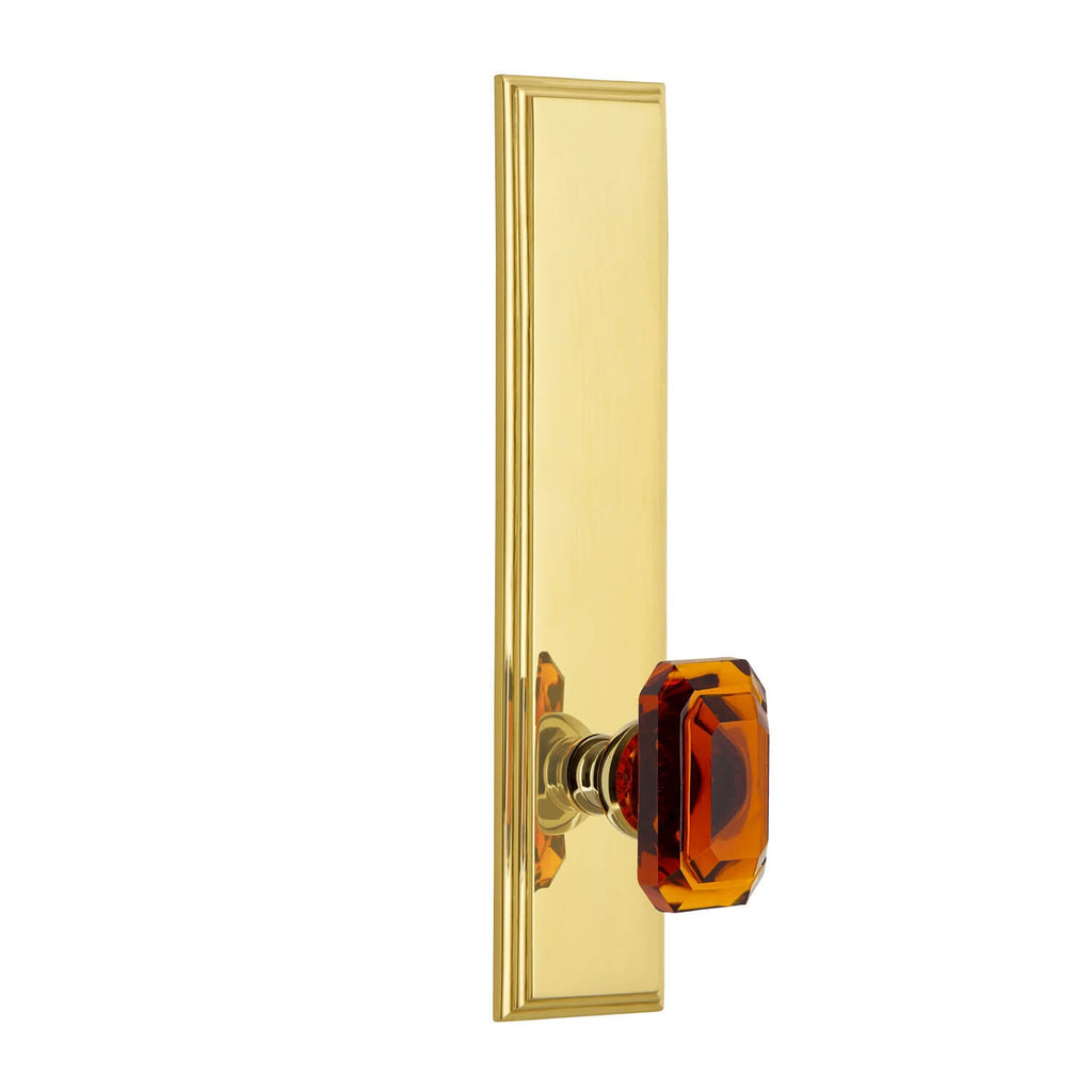 Carré Tall Plate with Baguette Amber Crystal Knob in Lifetime Brass