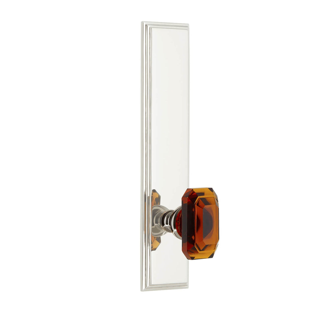 Carré Tall Plate with Baguette Amber Crystal Knob in Polished Nickel