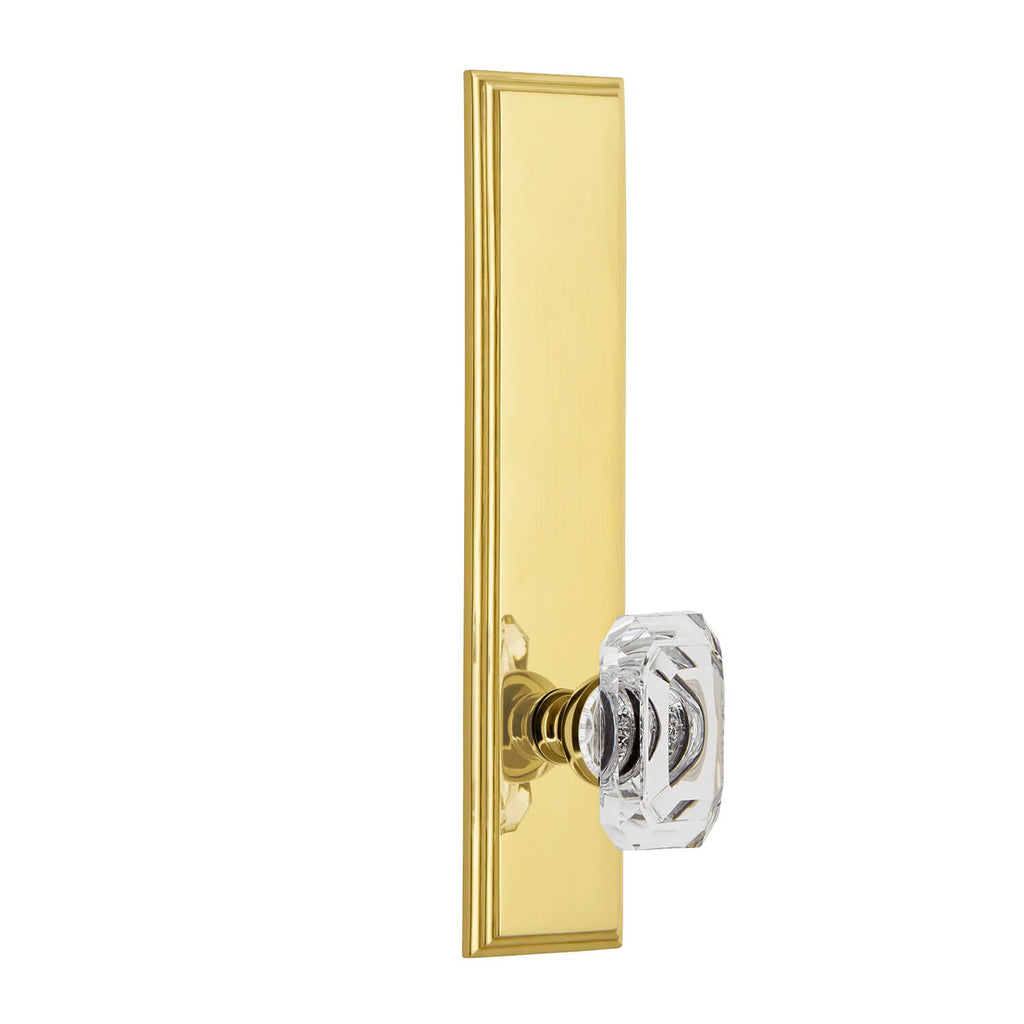 Carré Tall Plate with Baguette Clear Crystal Knob in Polished Brass