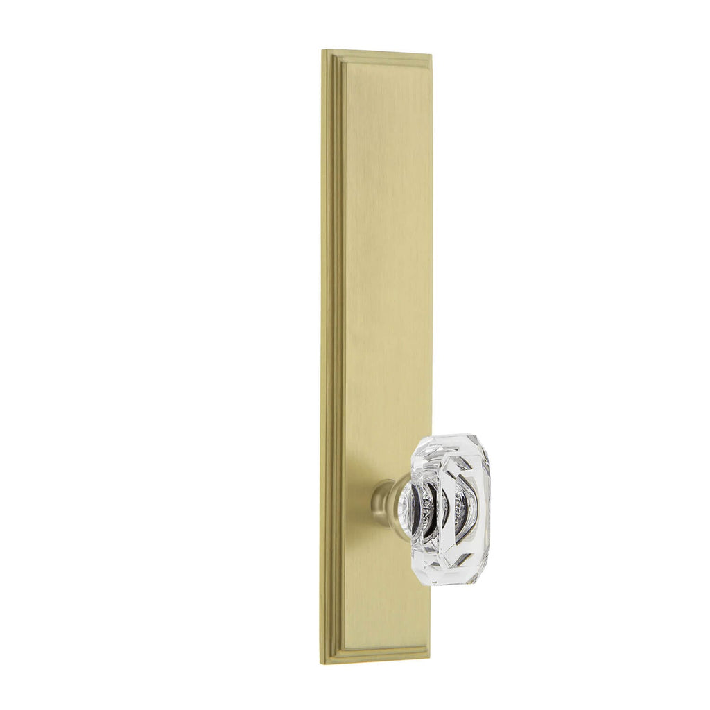 Carré Tall Plate with Baguette Clear Crystal Knob in Satin Brass