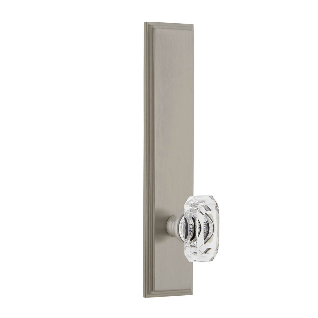 Carré Tall Plate with Baguette Clear Crystal Knob in Satin Nickel