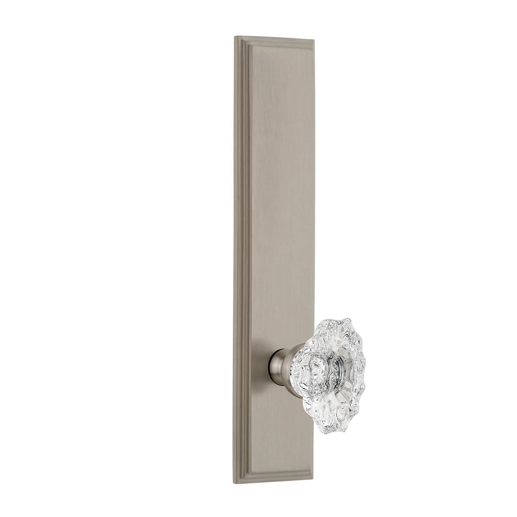 Carré Tall Plate with Biarritz Crystal Knob in Satin Nickel