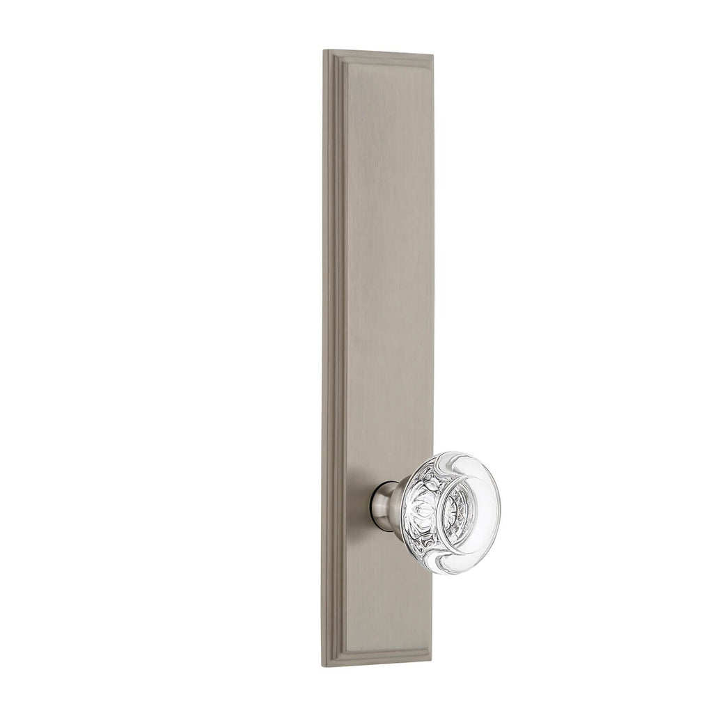 Carré Tall Plate with Bordeaux Crystal Knob in Satin Nickel