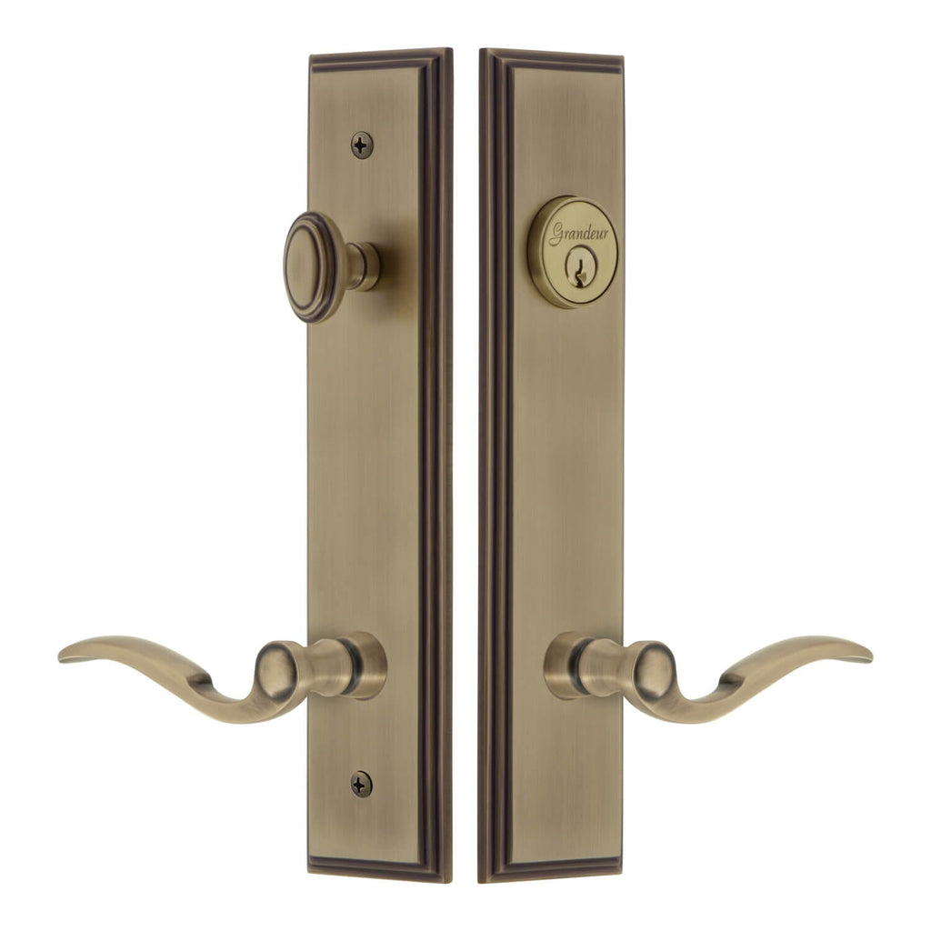 Carré Tall Plate Entry Set with Bellagio Lever in Vintage Brass