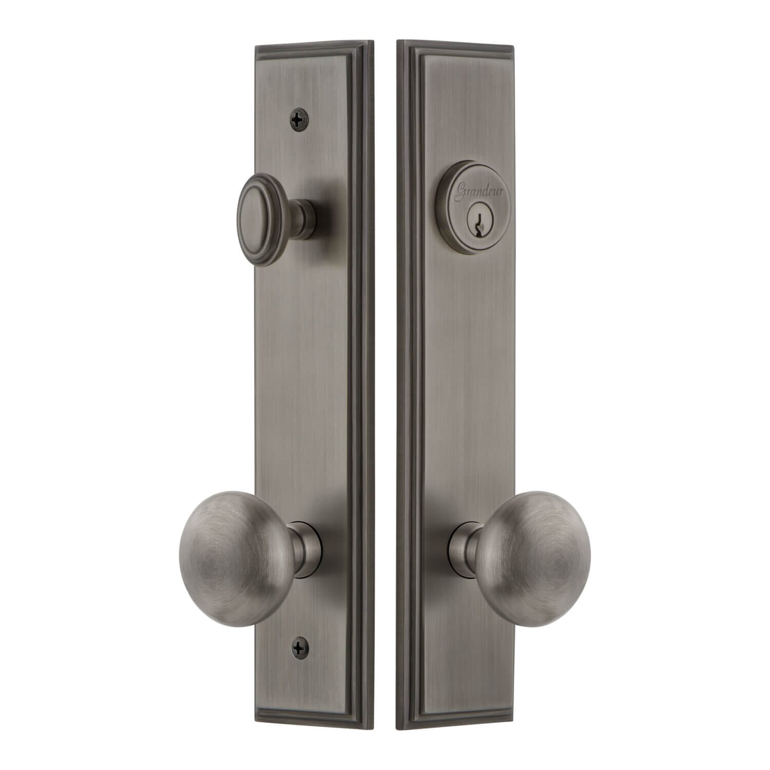 Carré Tall Plate Entry Set with Fifth Avenue Knob in Antique
