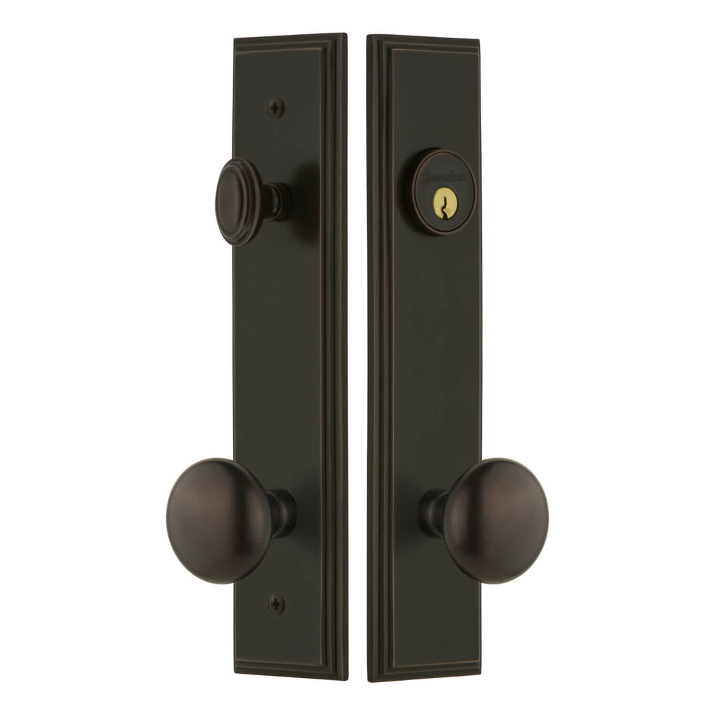 Carré Tall Plate Entry Set with Fifth Avenue Knob in Timeless Bronze
