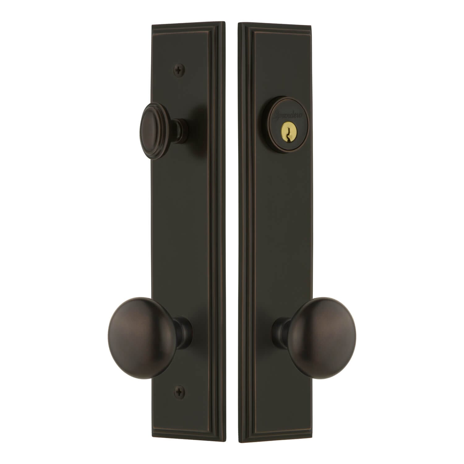 Carré Tall Plate Entry Set with Fifth Avenue Knob in Lifetime