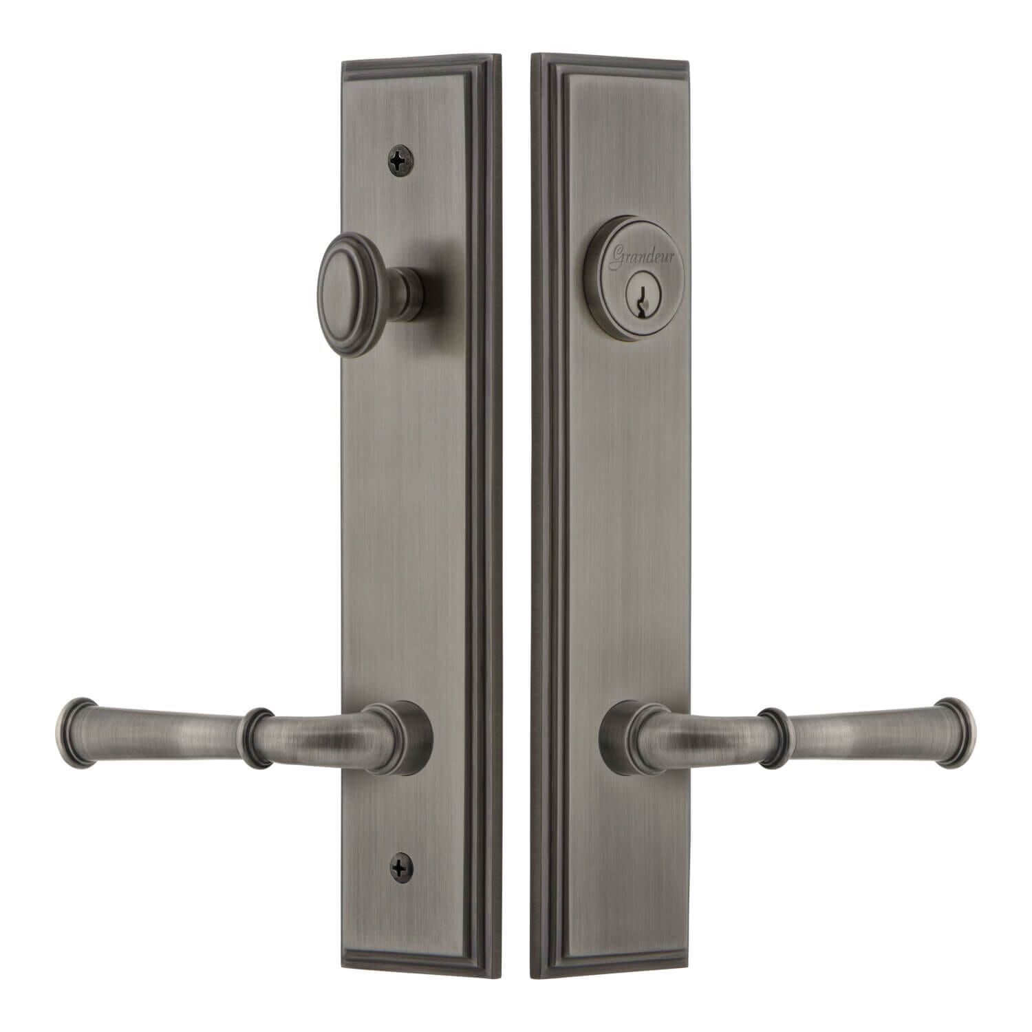 Carré Tall Plate Entry Set with Georgetown Lever in Satin Nickel