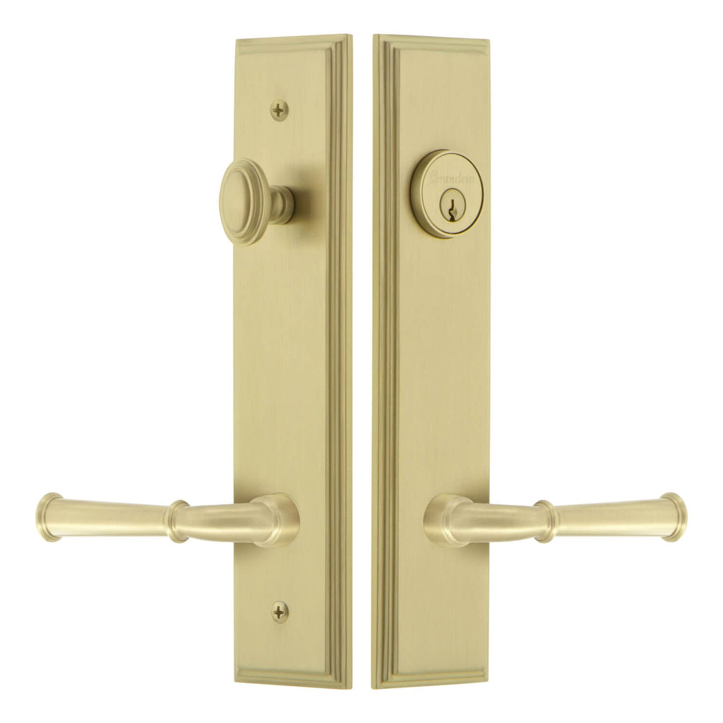 Carré Tall Plate Complete Entry Set with Georgetown Lever in Satin Brass