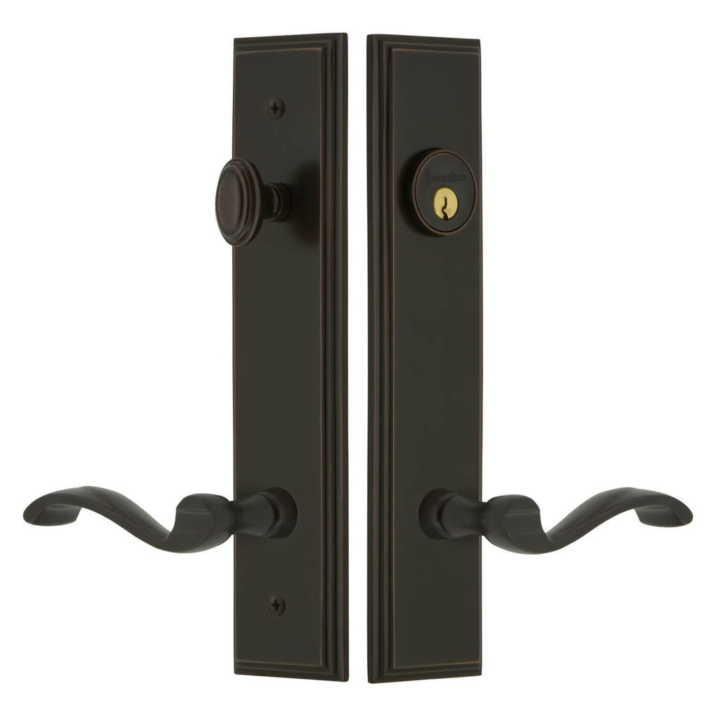 Carré Tall Plate Entry Set with Portofino Lever in Timeless Bronze