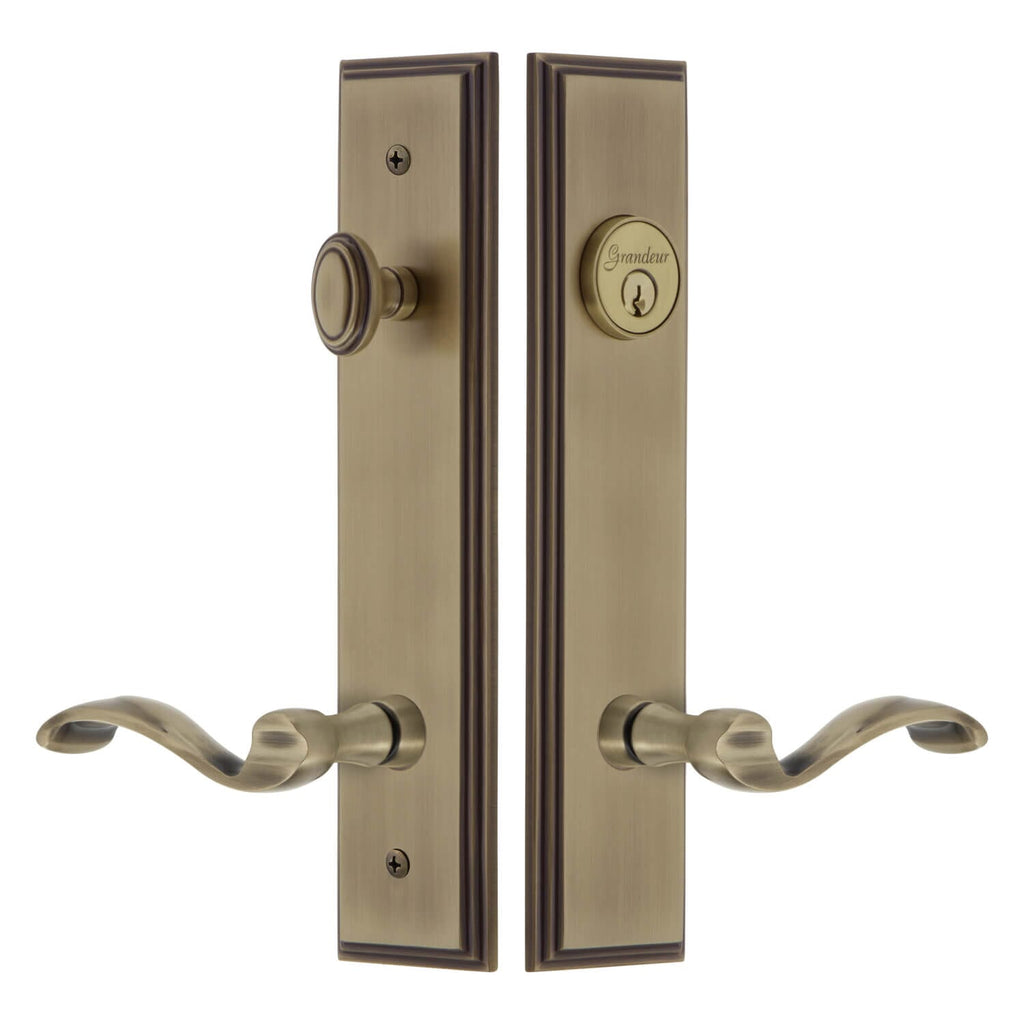 Carré Tall Plate Entry Set with Portofino Lever in Vintage Brass