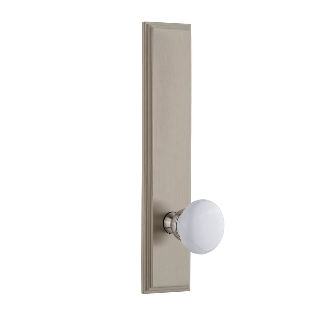 Carré Tall Plate with Hyde Park Knob in Satin Nickel