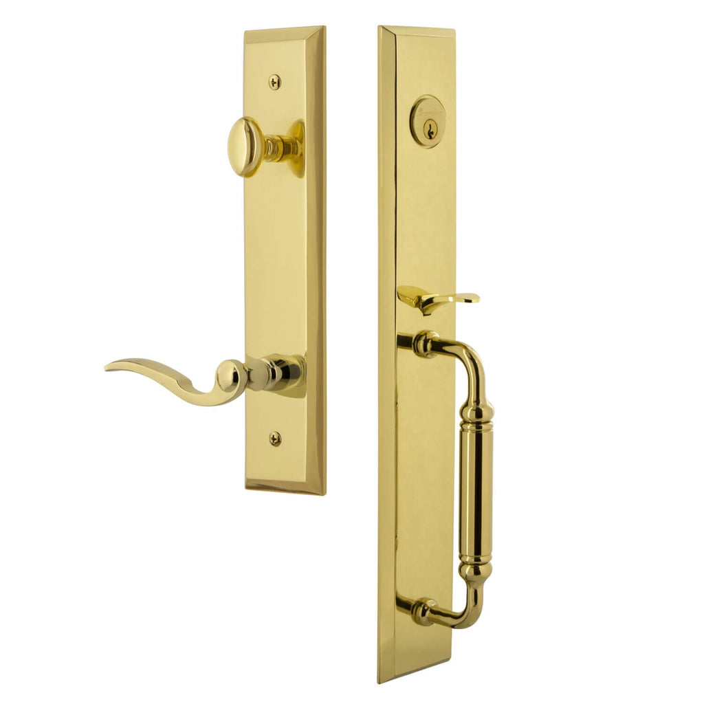 Fifth Avenue One-Piece Handleset with C Grip and Bellagio Lever in Lifetime Brass