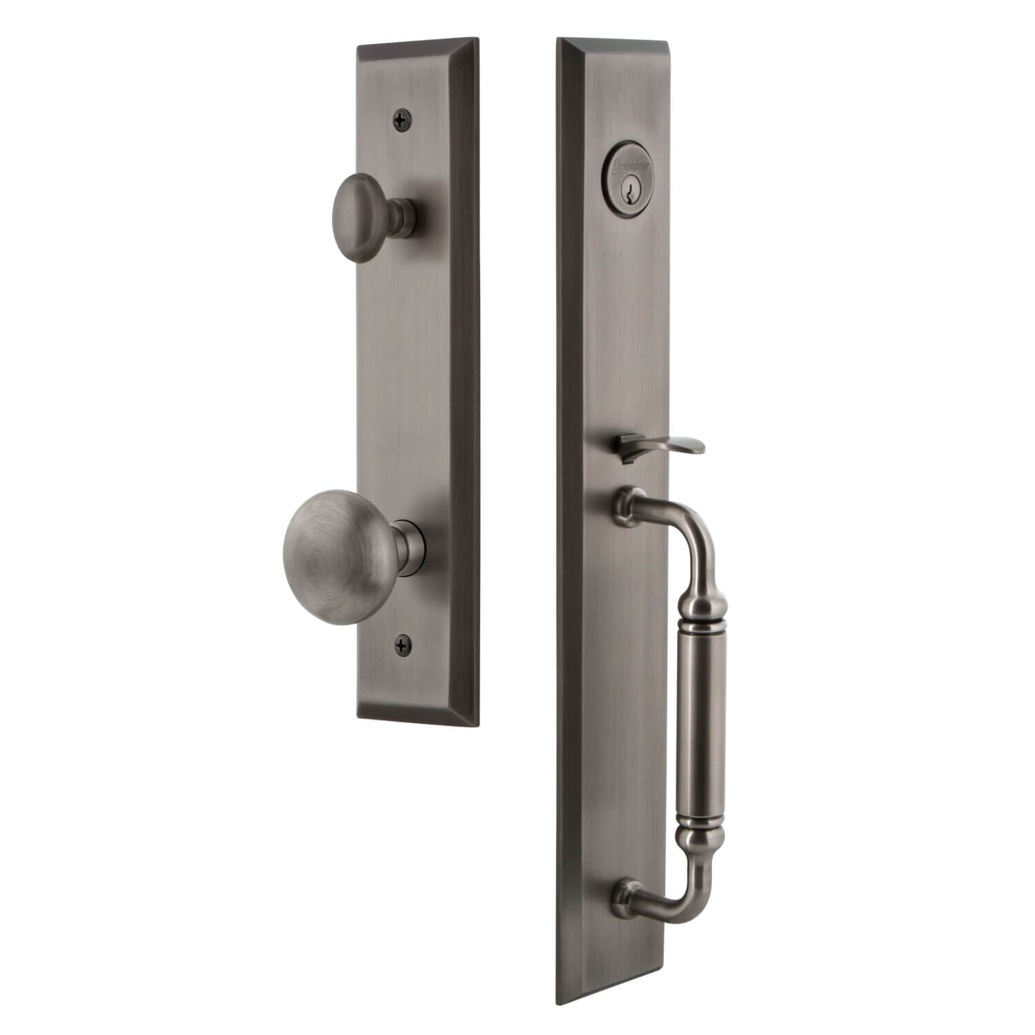 Fifth Avenue One-Piece Handleset with C Grip and Fifth Avenue Knob