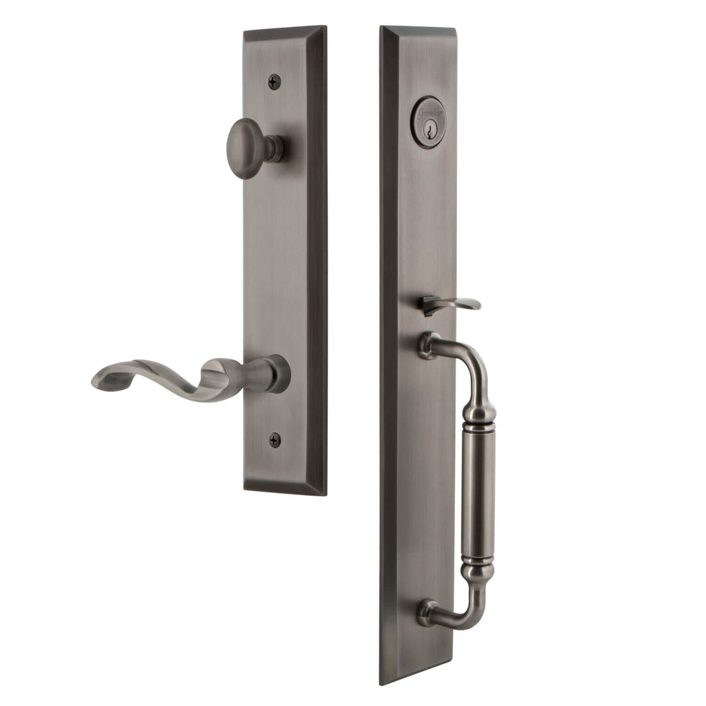 Fifth Avenue One-Piece Handleset with C Grip and Portofino Lever in Antique Pewter