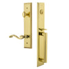 Fifth Avenue One-Piece Handleset with D Grip and Portofino Lever in Lifetime Brass