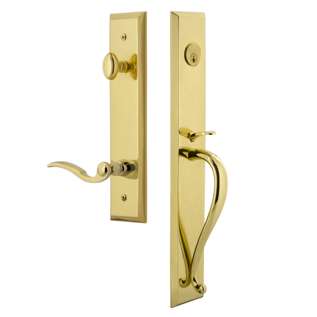 Fifth Avenue One-Piece Handleset with S Grip and Bellagio Lever in Lifetime Brass