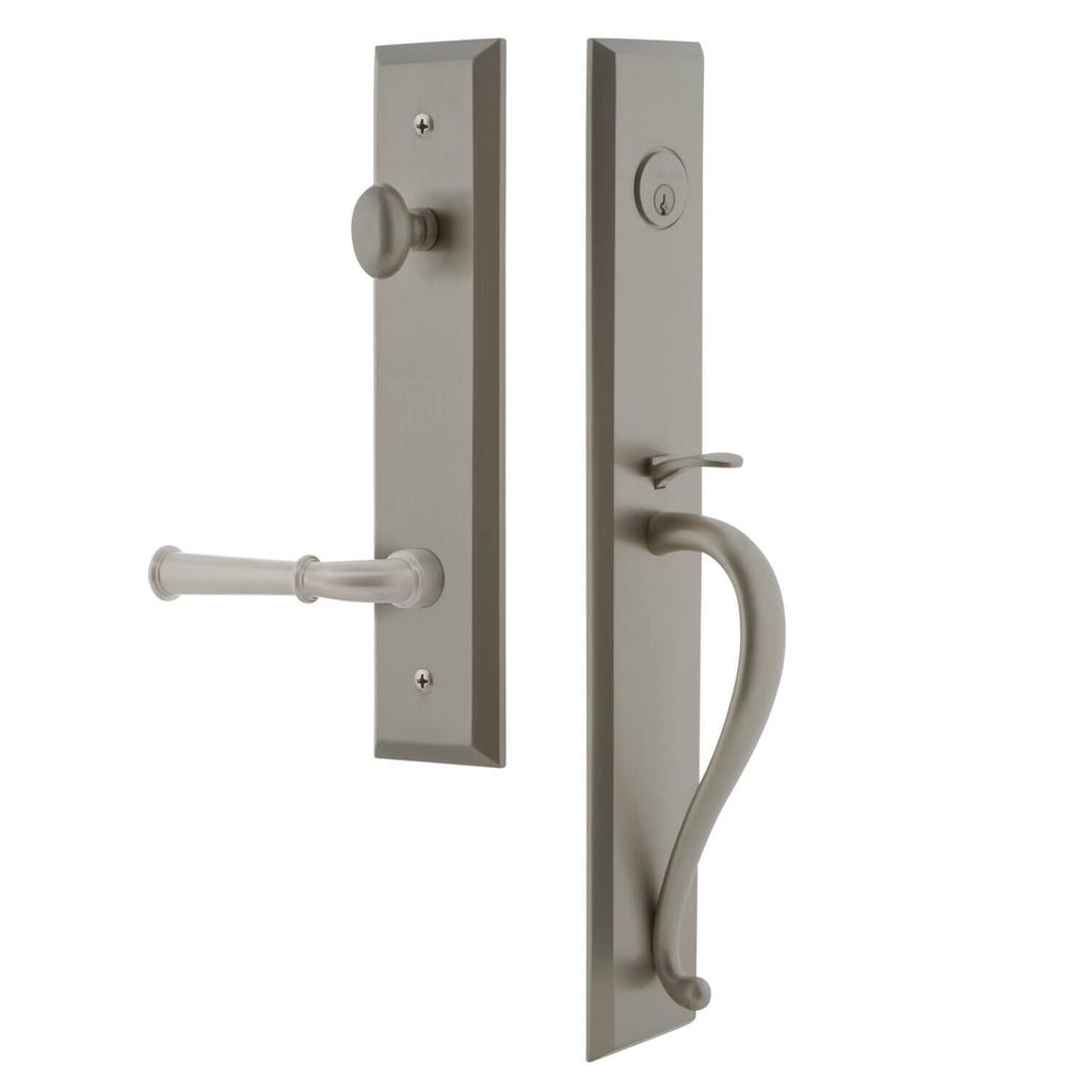 Fifth Avenue One-Piece Handleset with S Grip and Georgetown Lever in Satin Nickel