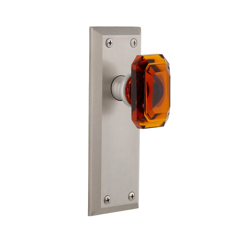 Fifth Avenue Long Plate with Baguette Amber Crystal Knob in Satin Nickel