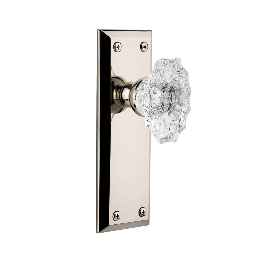 Fifth Avenue Long Plate with Biarritz Crystal Knob in Polished Nickel