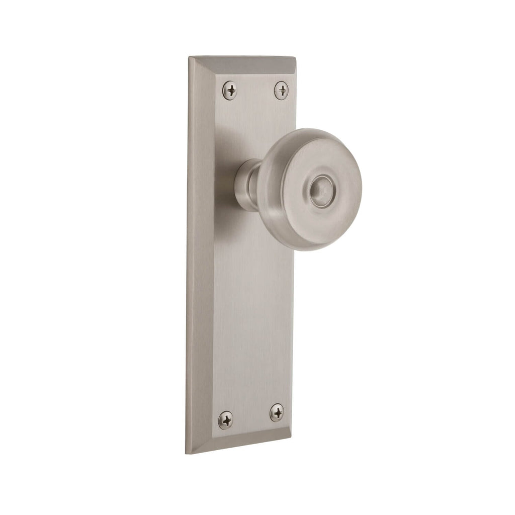 Fifth Avenue Long Plate with Bouton Knob in Satin Nickel