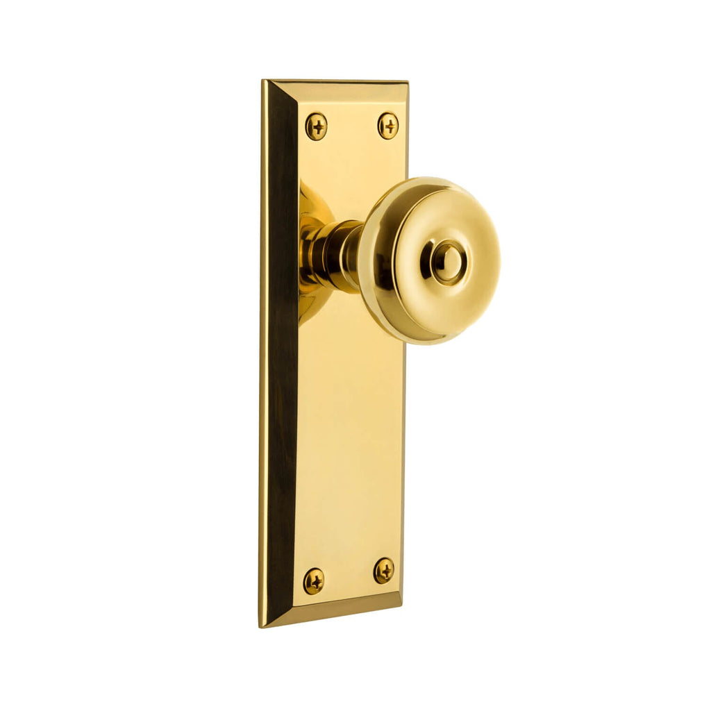 Fifth Avenue Long Plate with Bouton Knob in Lifetime Brass