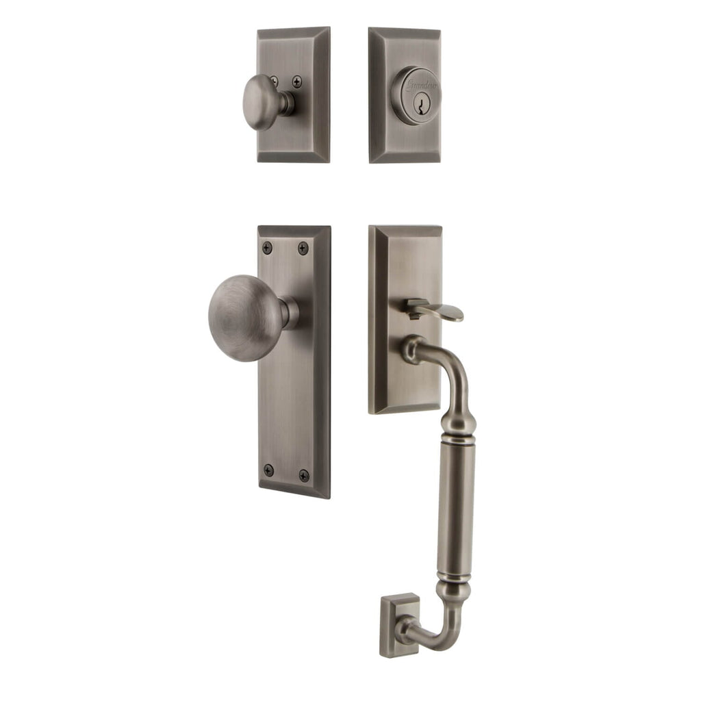 Fifth Avenue Plate C Grip Entry Set Fifth Avenue Knob in Antique Pewter