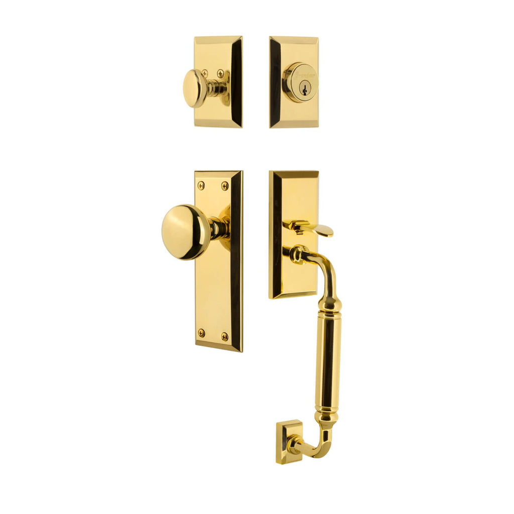 Fifth Avenue Plate C Grip Entry Set Fifth Avenue Knob in Lifetime Brass