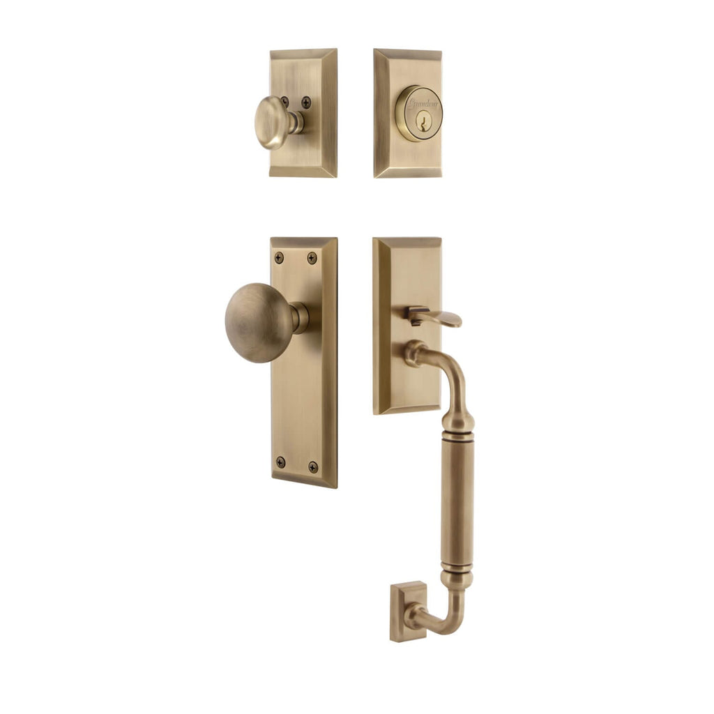 Fifth Avenue Plate C Grip Entry Set Fifth Avenue Knob in Vintage Brass