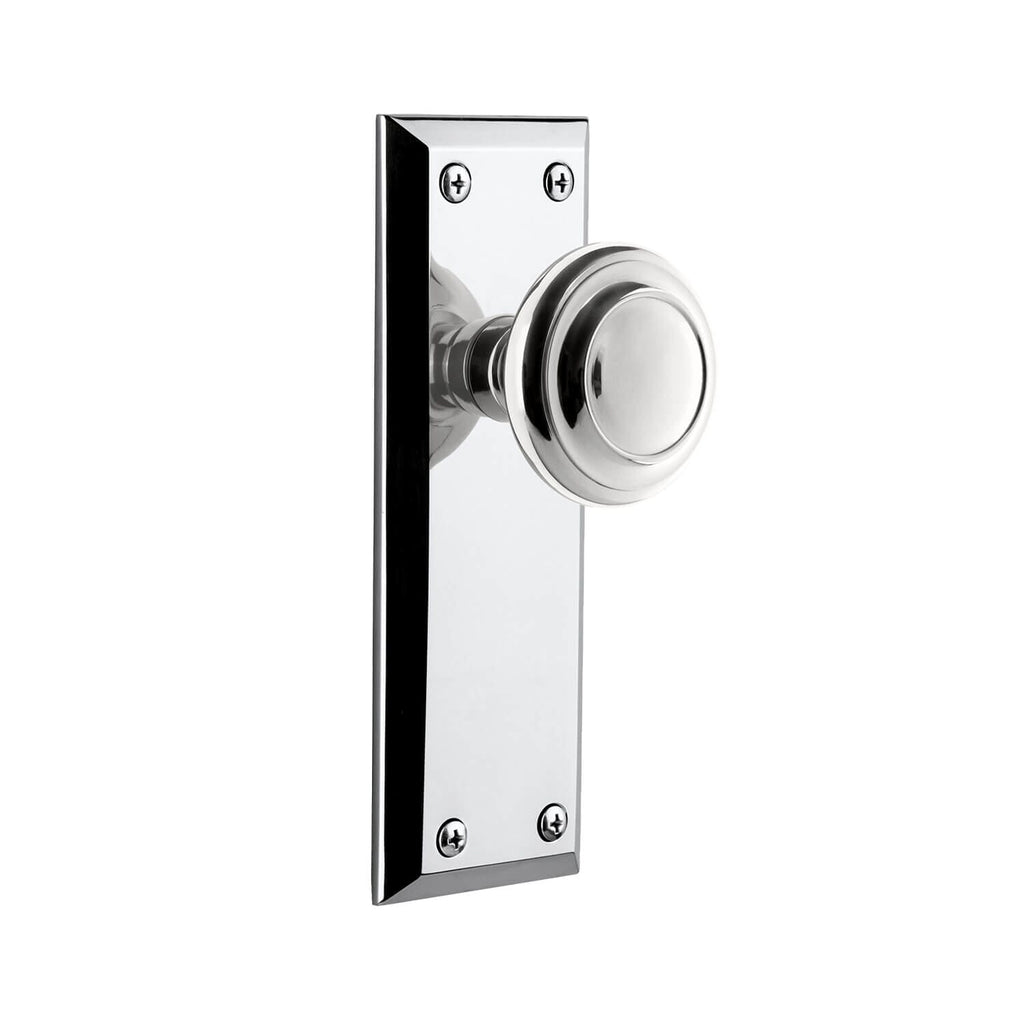Fifth Avenue Long Plate with Circulaire Knob in Bright Chrome