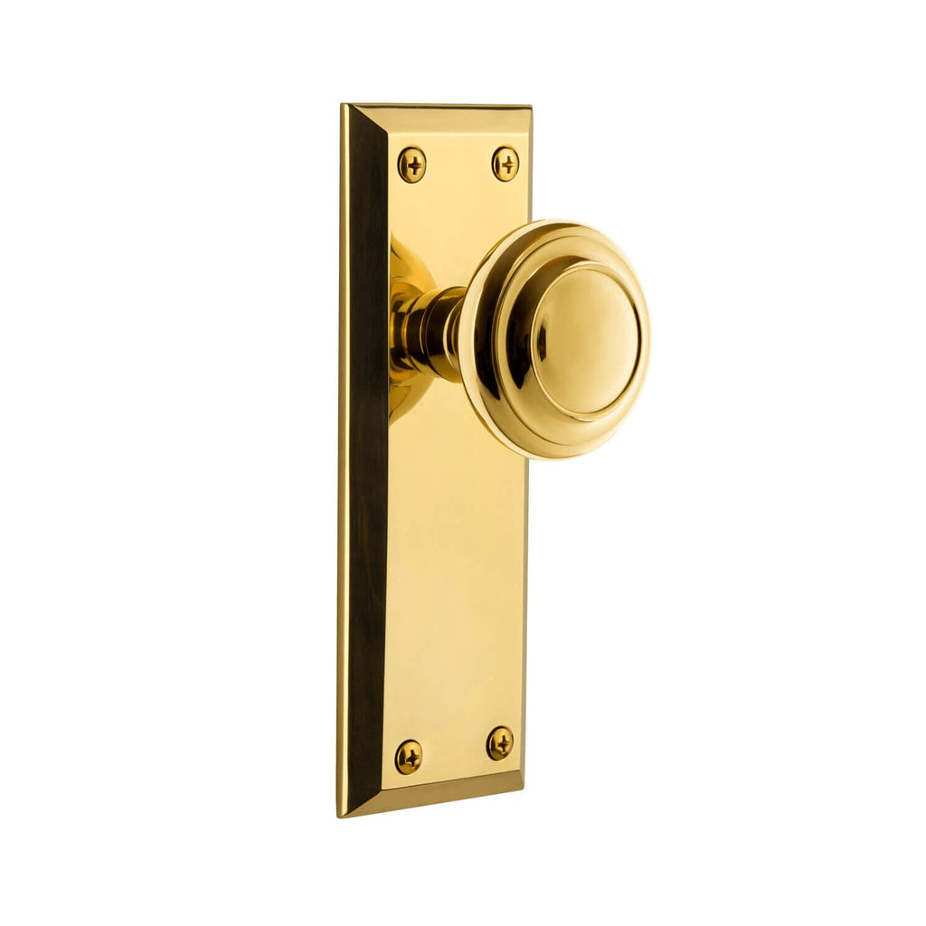 Fifth Avenue Long Plate with Circulaire Knob in Lifetime Brass