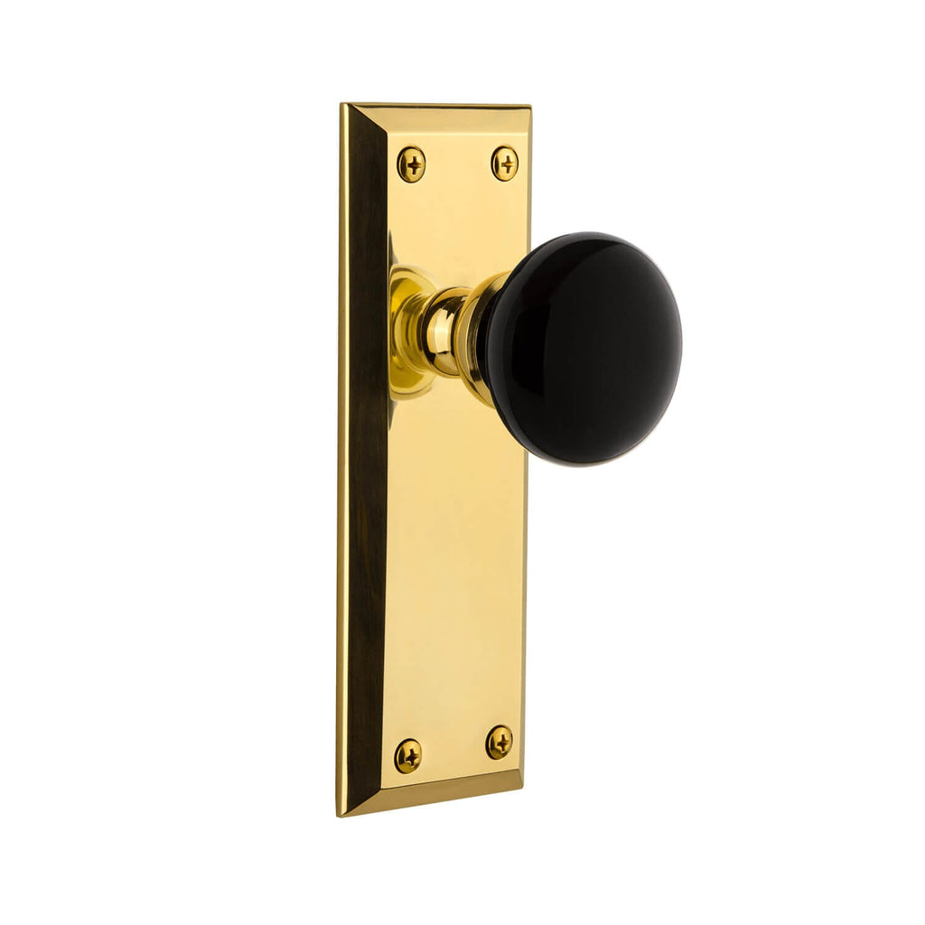 Fifth Avenue Long Plate with Coventry Knob in Polished Brass