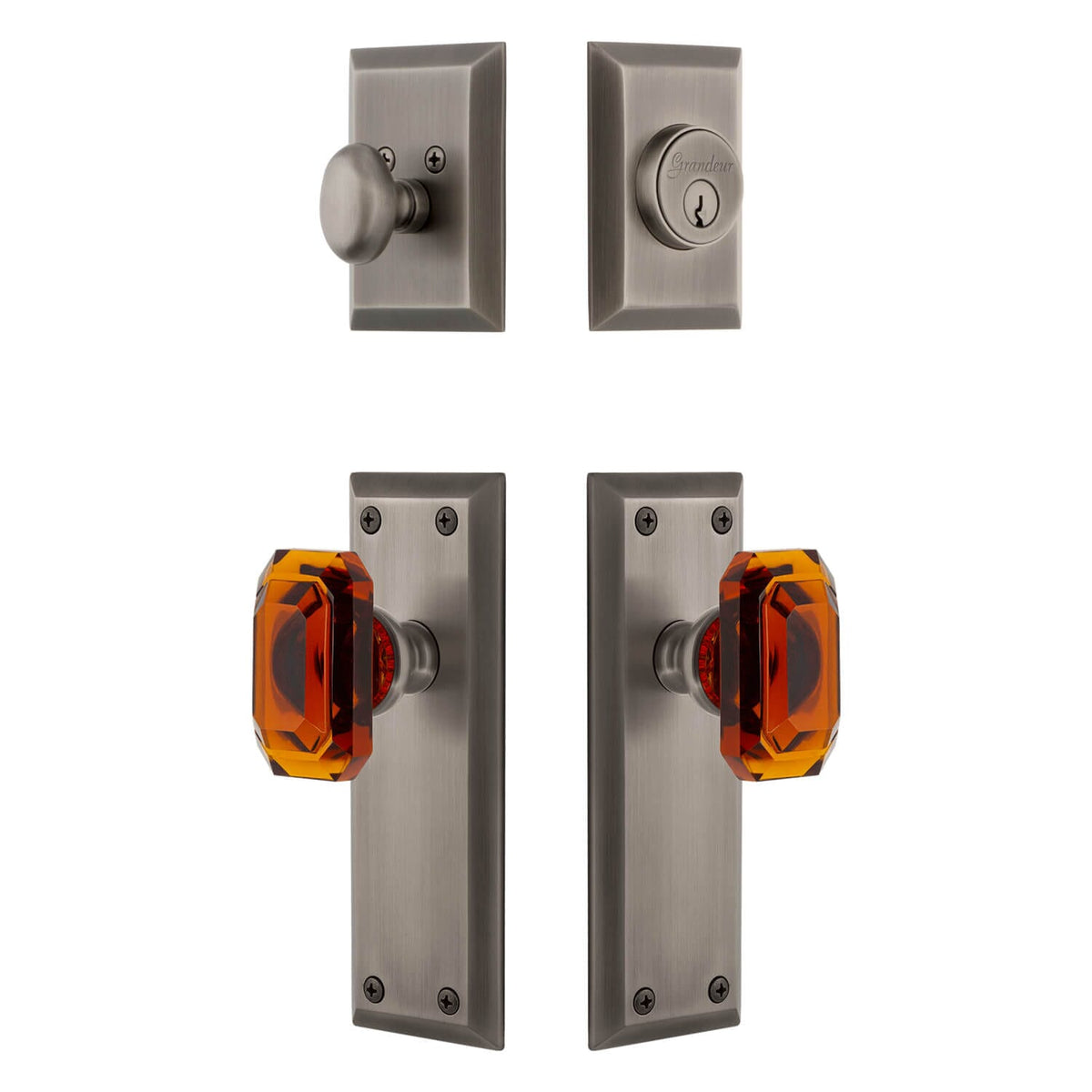 Serrure De Porte Grandeur Hardware - Set D'entrée Complet 'Fifth Avenue' - Finition Laiton Vieilli