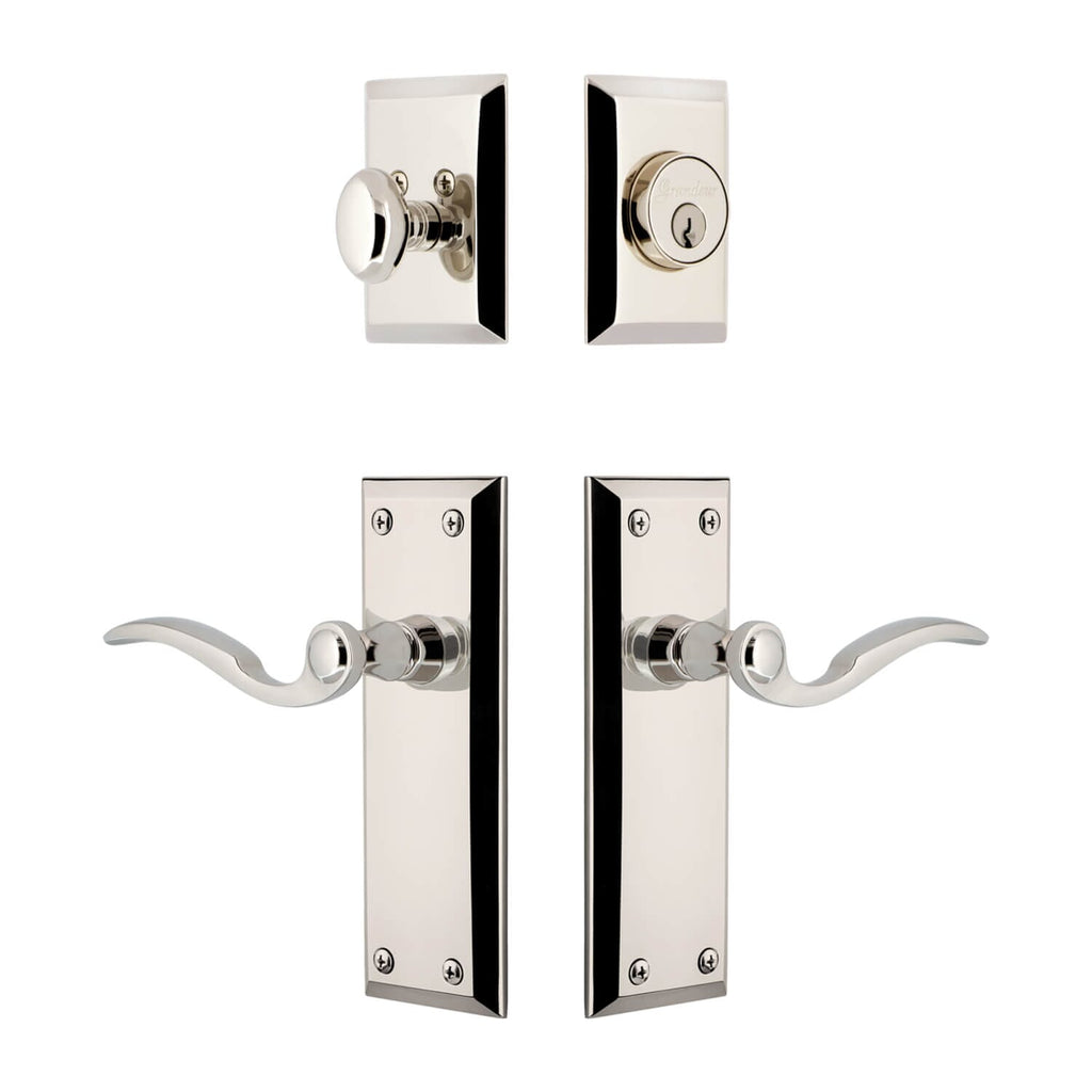 Fifth Avenue Long Plate Entry Set with Bellagio Lever in Polished Nickel