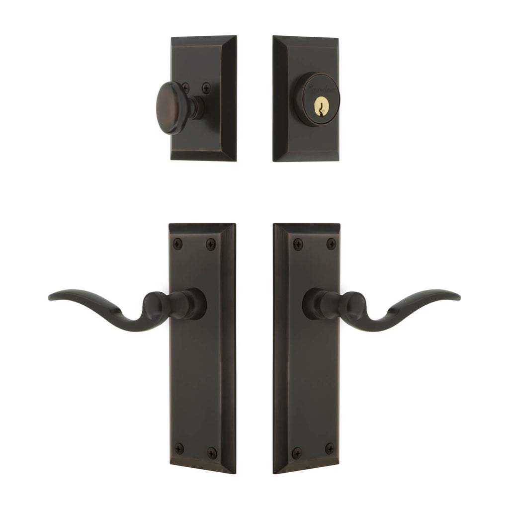 Fifth Avenue Long Plate Entry Set with Bellagio Lever in Timeless Bronze