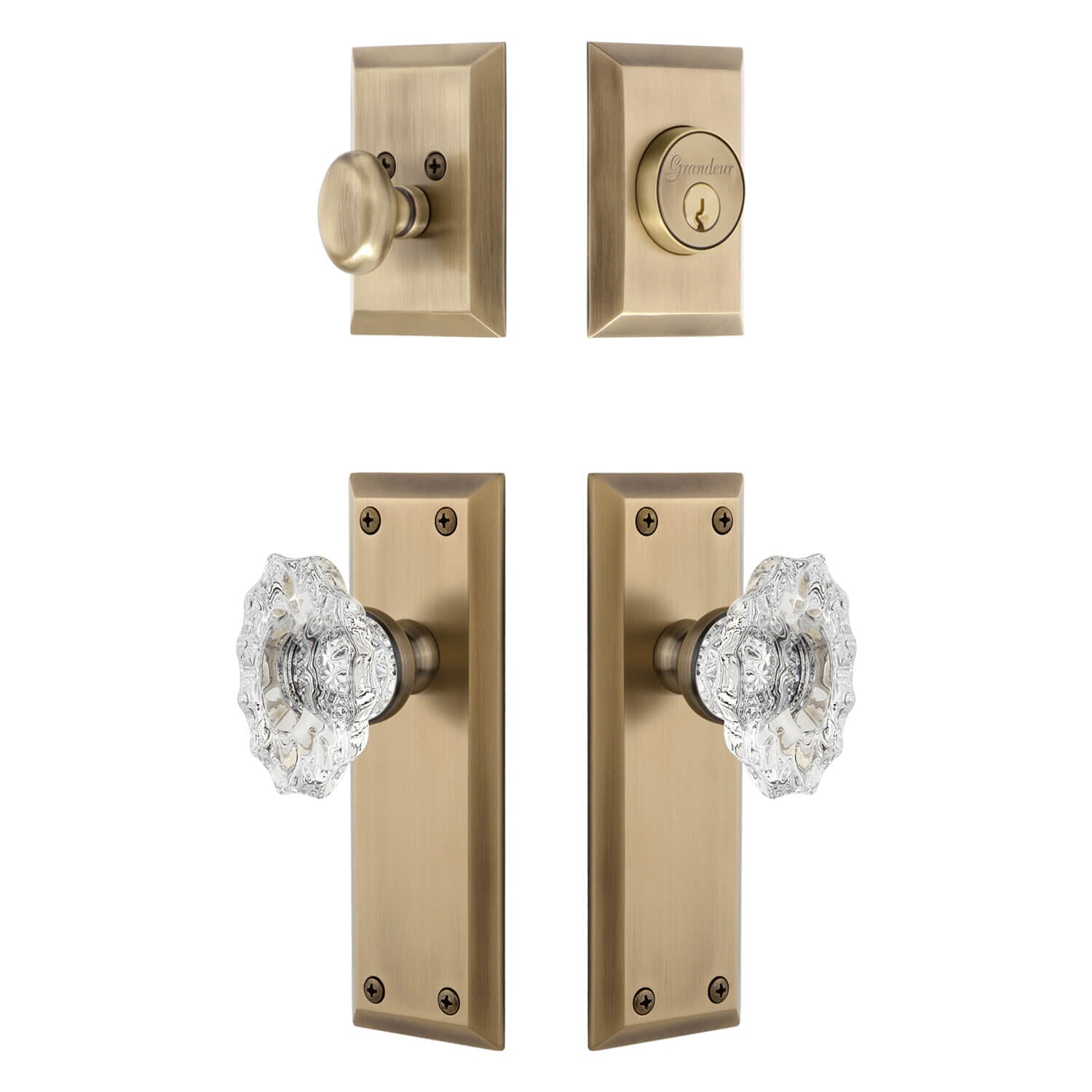 Fifth Avenue Long Plate Entry Set with Biarritz Crystal Knob in