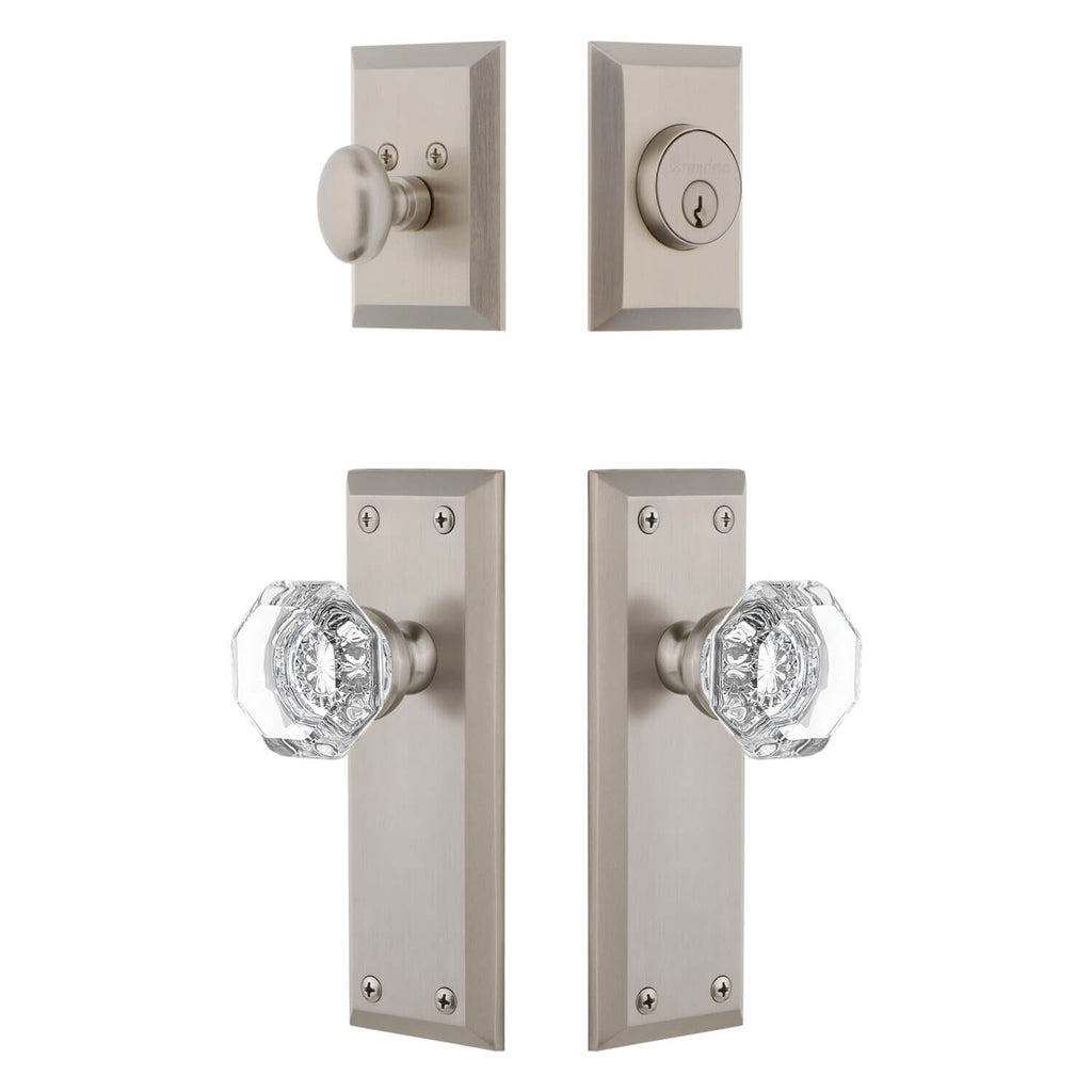 Fifth Avenue Long Plate Entry Set with Chambord Crystal Knob in Satin Nickel