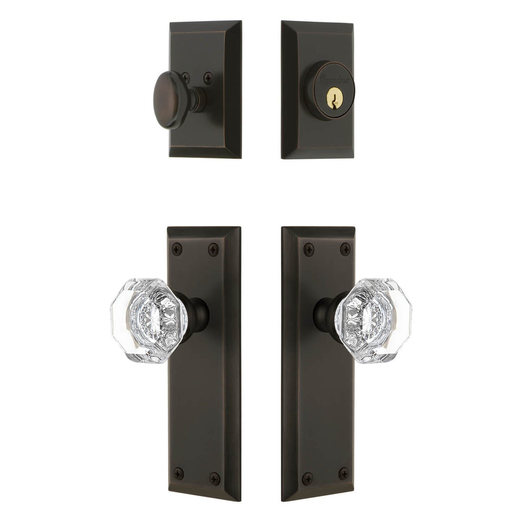 Fifth Avenue Long Plate Entry Set with Chambord Crystal Knob in Timeless Bronze