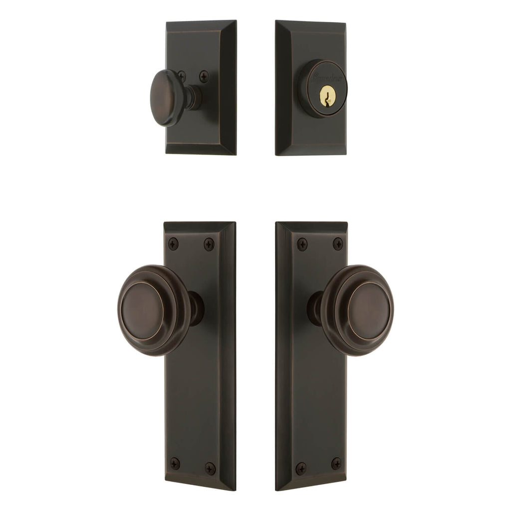 Fifth Avenue Long Plate Entry Set with Circulaire Knob in Timeless Bronze