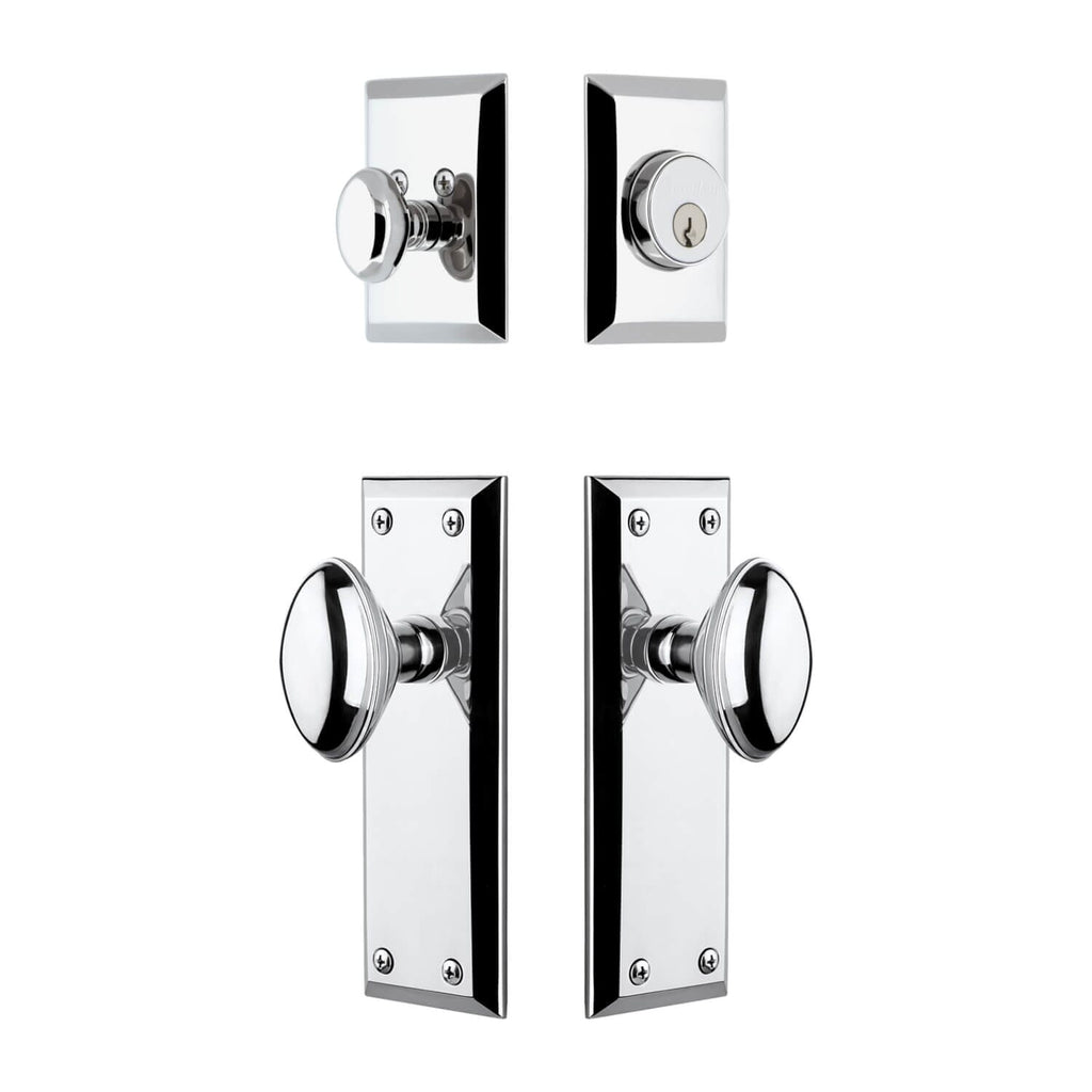 Fifth Avenue Long Plate Entry Set with Eden Prairie Knob in Bright Chrome