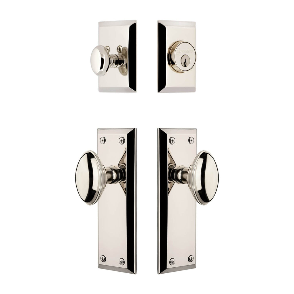 Fifth Avenue Long Plate Entry Set with Eden Prairie Knob in Polished Nickel