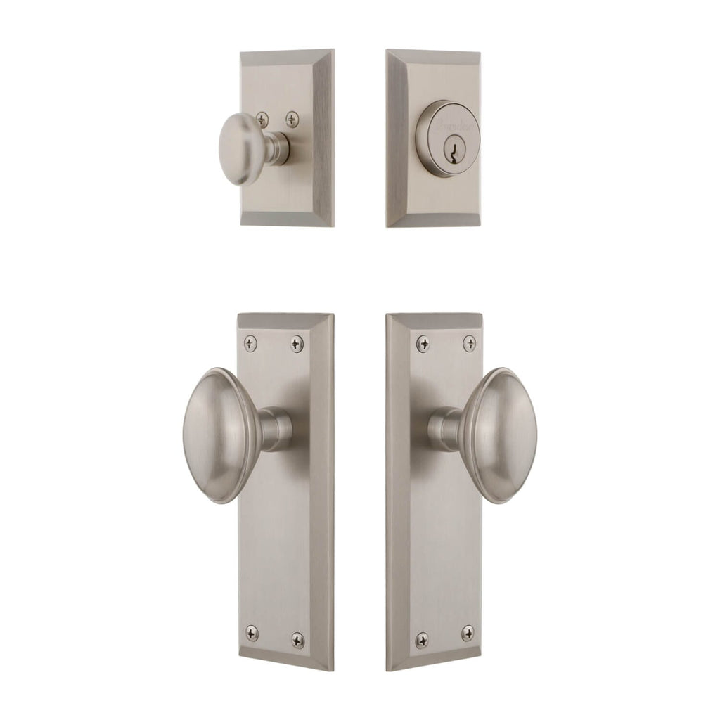 Fifth Avenue Long Plate Entry Set with Eden Prairie Knob in Satin Nickel