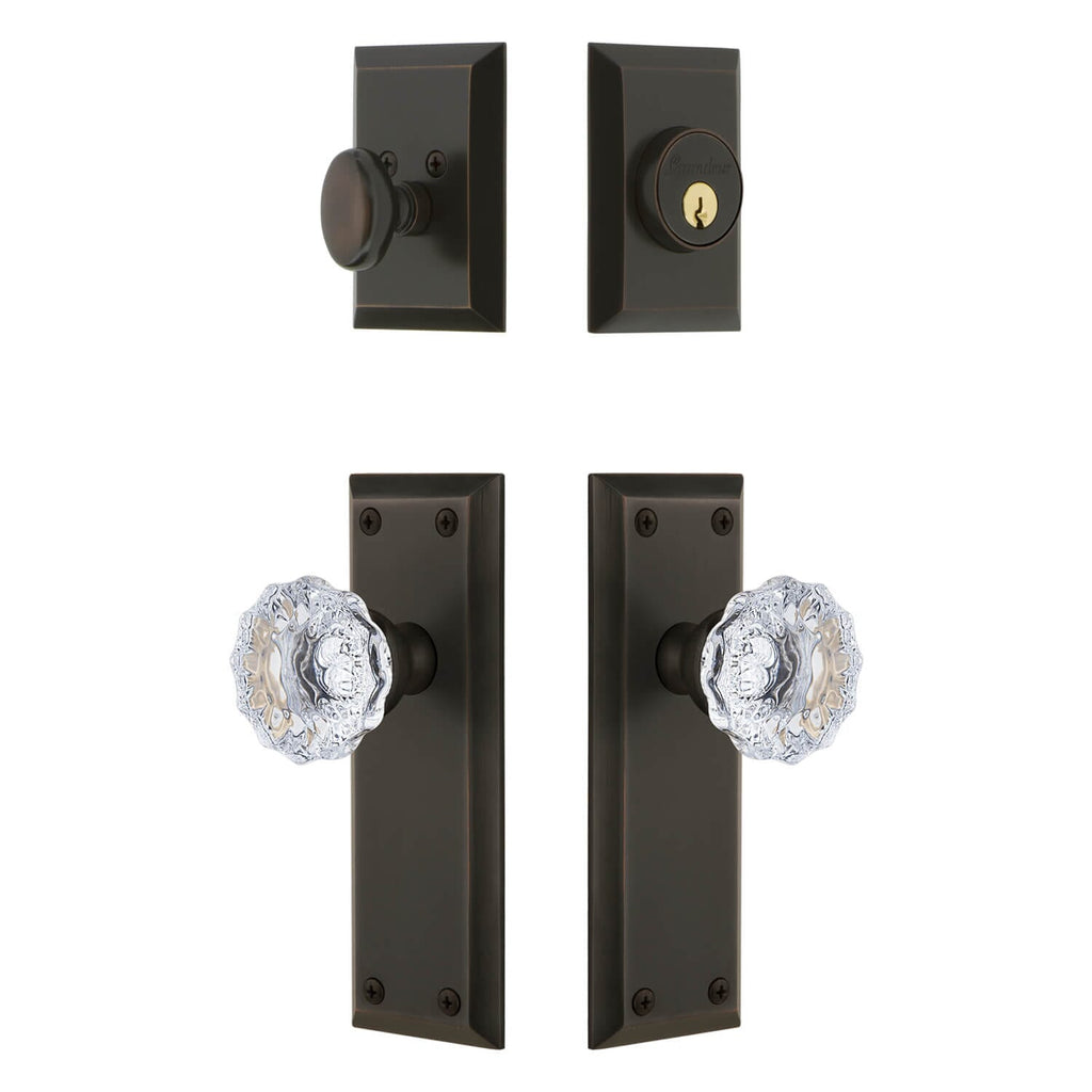 Fifth Avenue Long Plate Entry Set with Fontainebleau Crystal Knob in Timeless Bronze