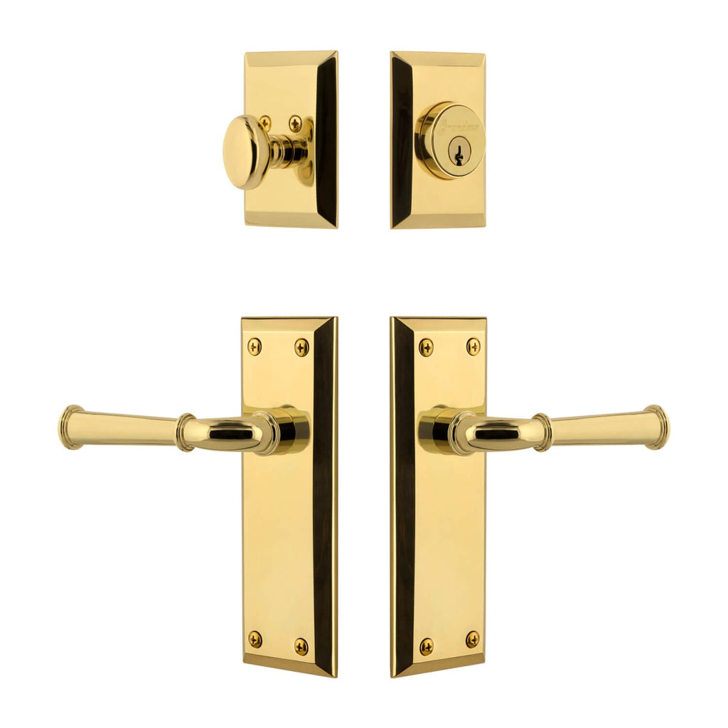Fifth Avenue Long Plate Entry Set with Georgetown Lever in Lifetime Brass
