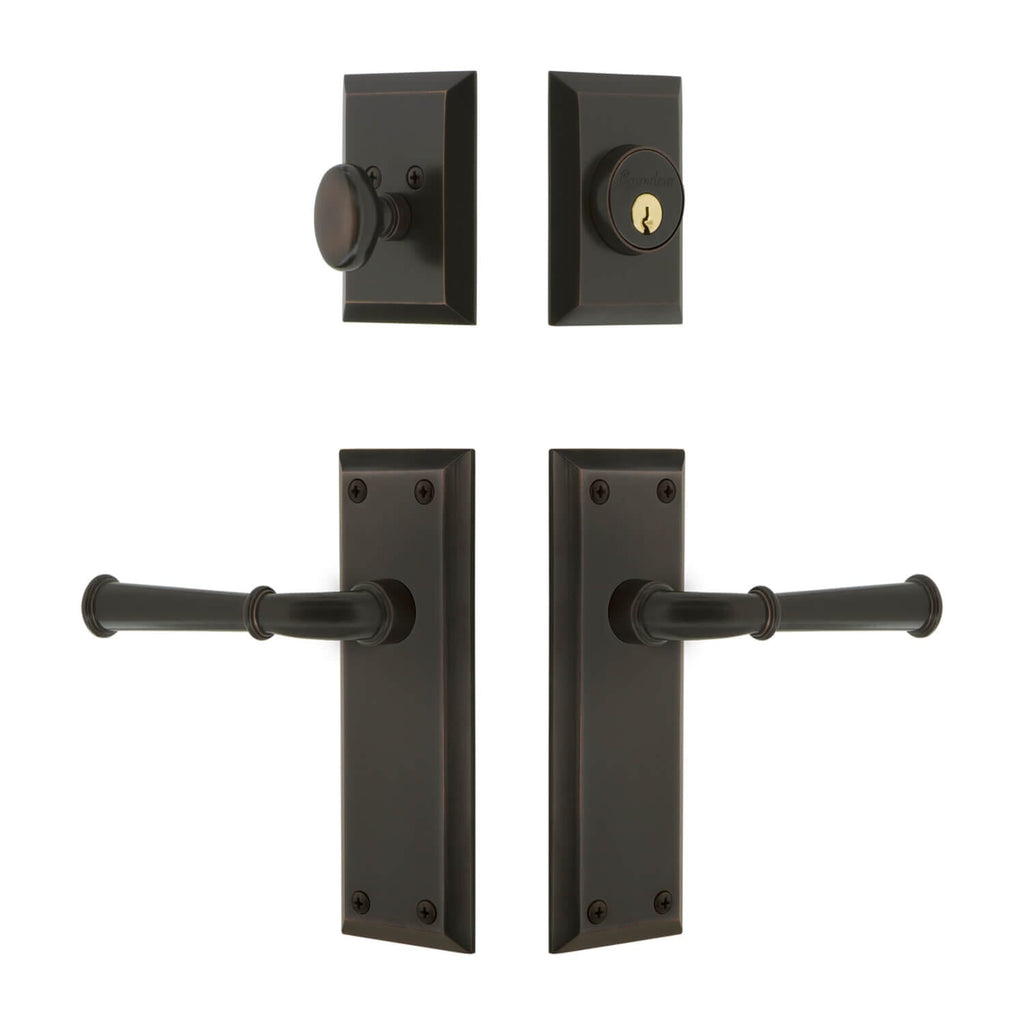 Fifth Avenue Long Plate Entry Set with Georgetown Lever in Timeless Bronze