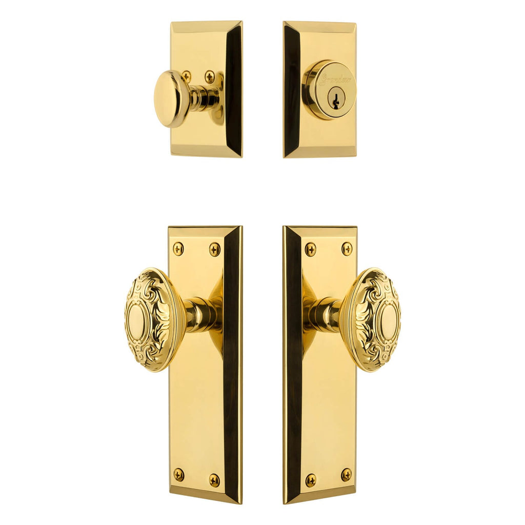 Fifth Avenue Long Plate Entry Set with Grande Victorian Knob in Lifetime Brass