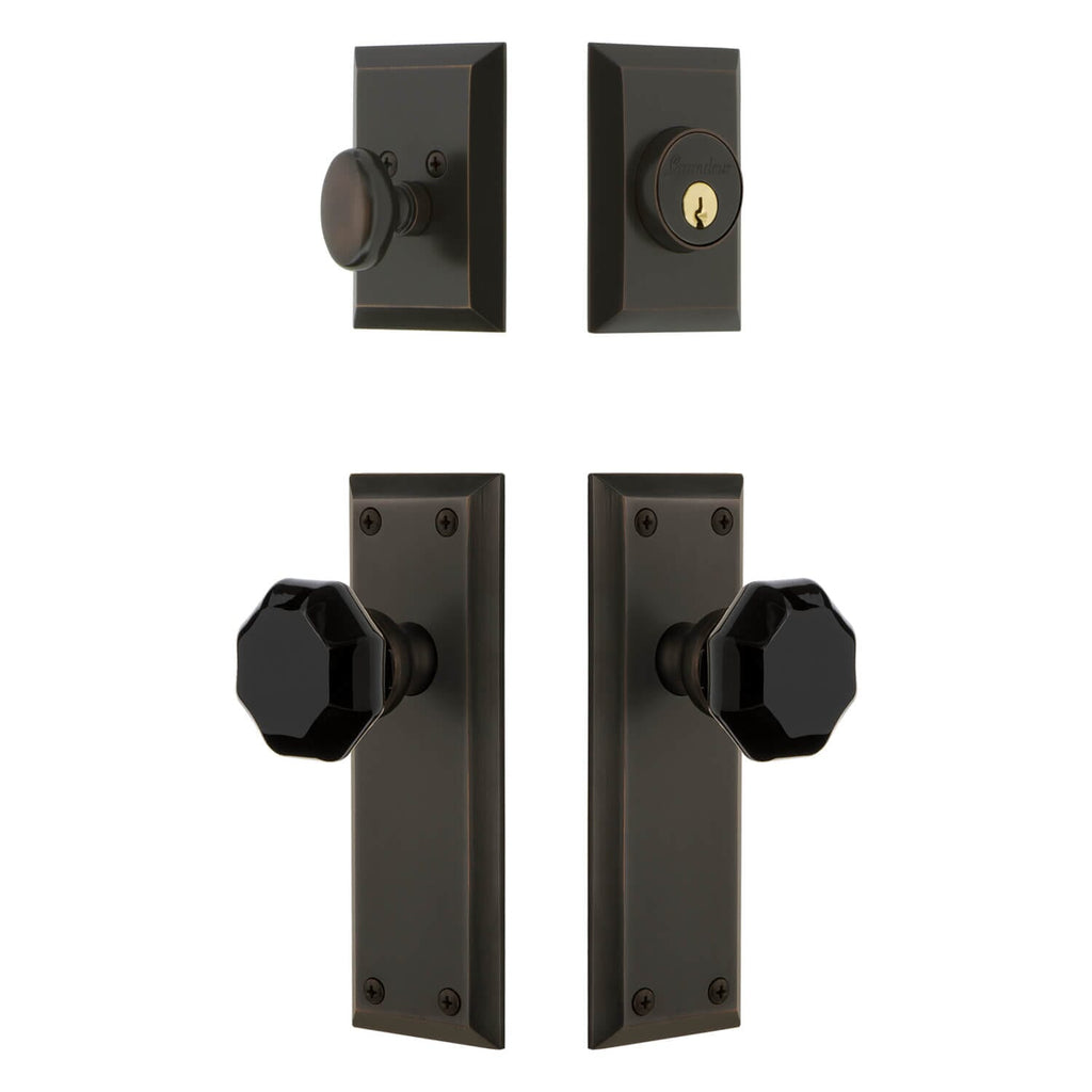 Fifth Avenue Long Plate Entry Set with Lyon Knob in Timeless Bronze