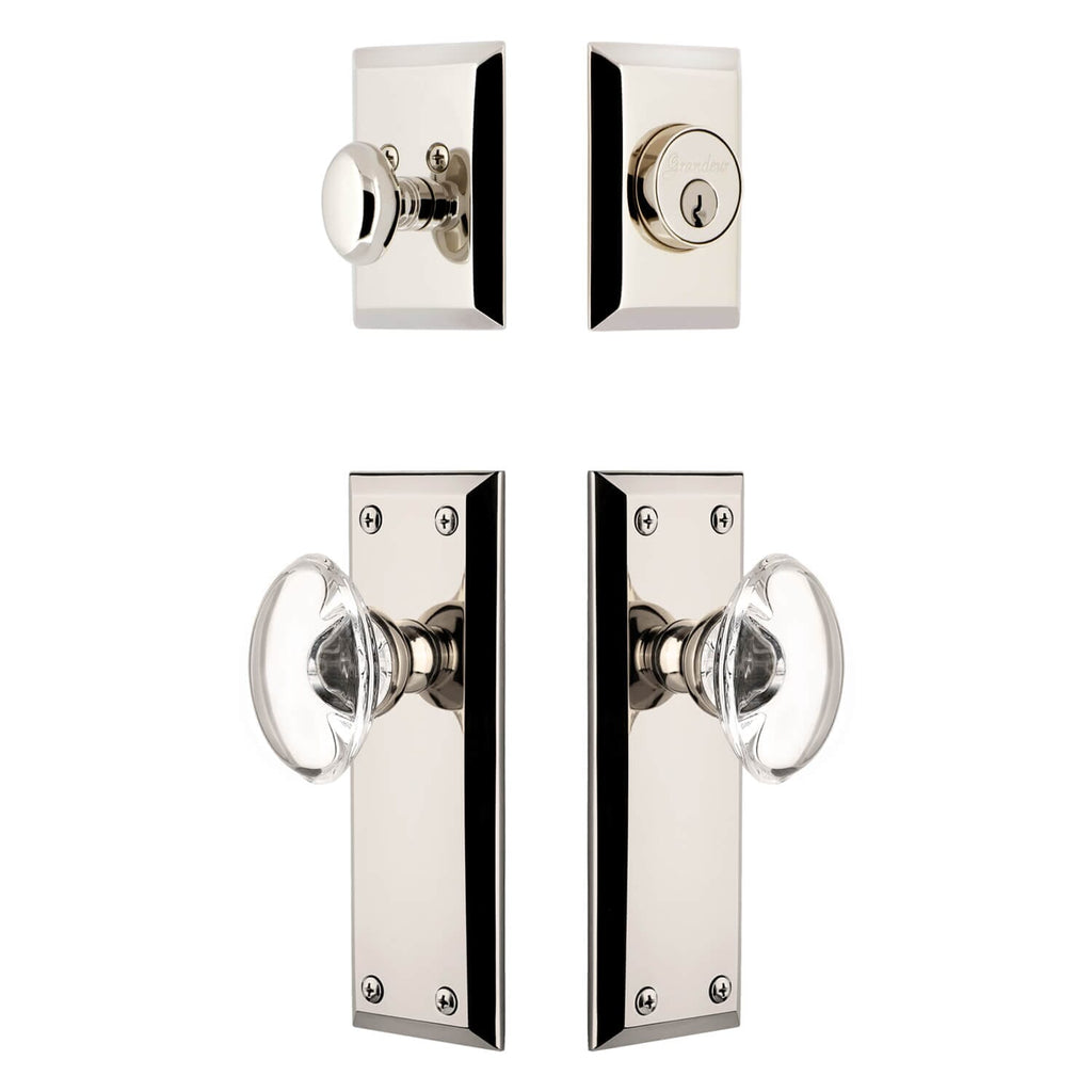 Fifth Avenue Long Plate Entry Set with Provence Crystal Knob in Polished Nickel