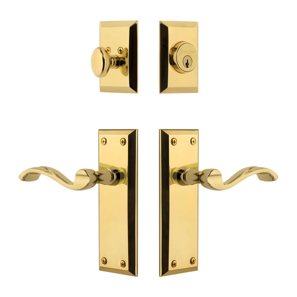 Fifth Avenue Long Plate Entry Set with Portofino Lever in Lifetime Brass